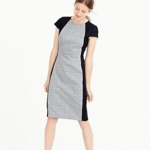 NEW J Crew $168 PLAID-FRONT SHEATH DRESS Cap slv Gray Black Career work law 10